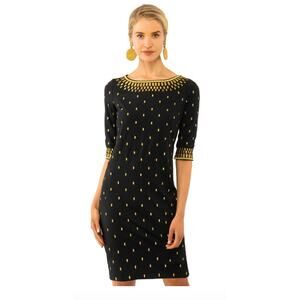Gretchen Scott Rocket Girl Dress Navy Gold Embroidery XL
